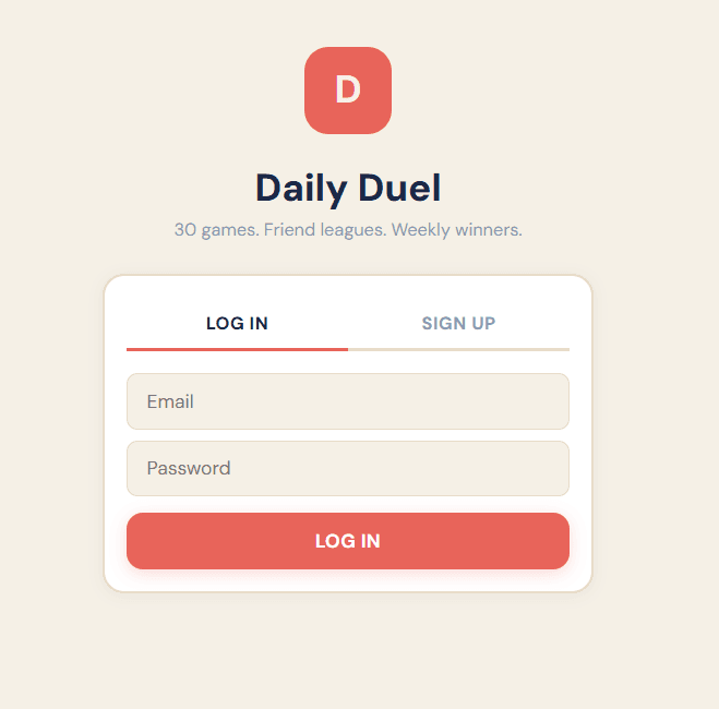 Auth screen — clean sign up / log in flow